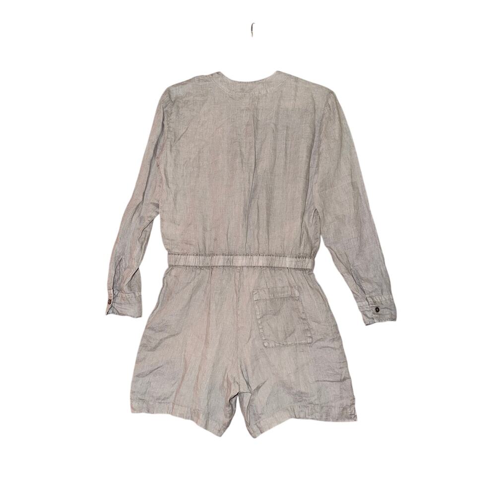 James perse 100% linen tan oatmeal romper long sleeve 0 minimalist drawstring - Picture 2 of 8